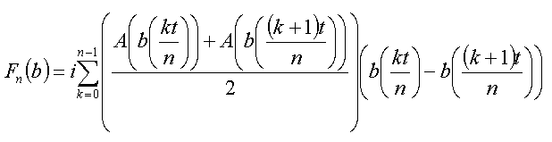 F_n(b) = i som(k=0 tot n-1)(A(b(kt/n))+A(b((k+1)t/n)))/2 (b(kt/n)-b((k+1)t/n))